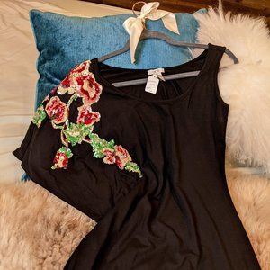 Glam Vintage Cache Black Dress + Floral Sequin Sleeve Size XS (0-4)